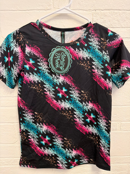 L(10/12) NEW Sterling Creek Pink/Green Aztec Tee