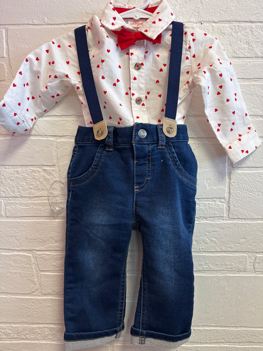 6-9m Hearts+Suspenders & Bow Tie Set