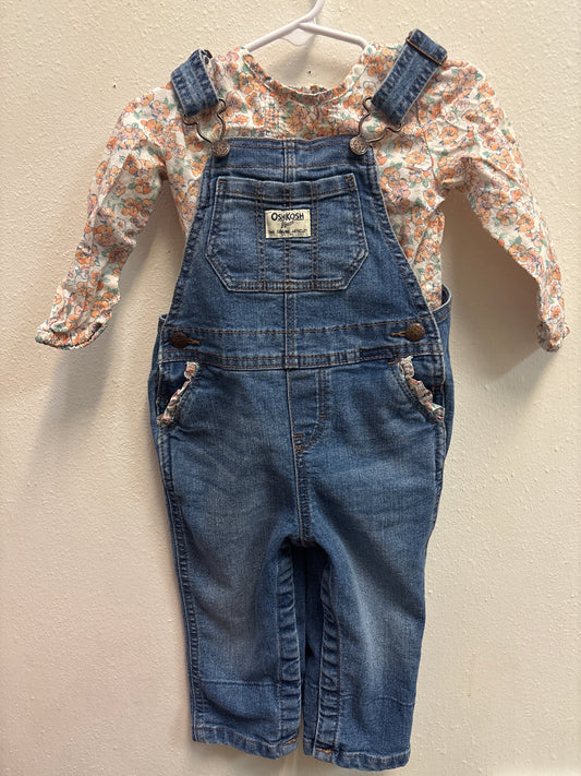 18m Osh Kosh Denim + Floral Overalls