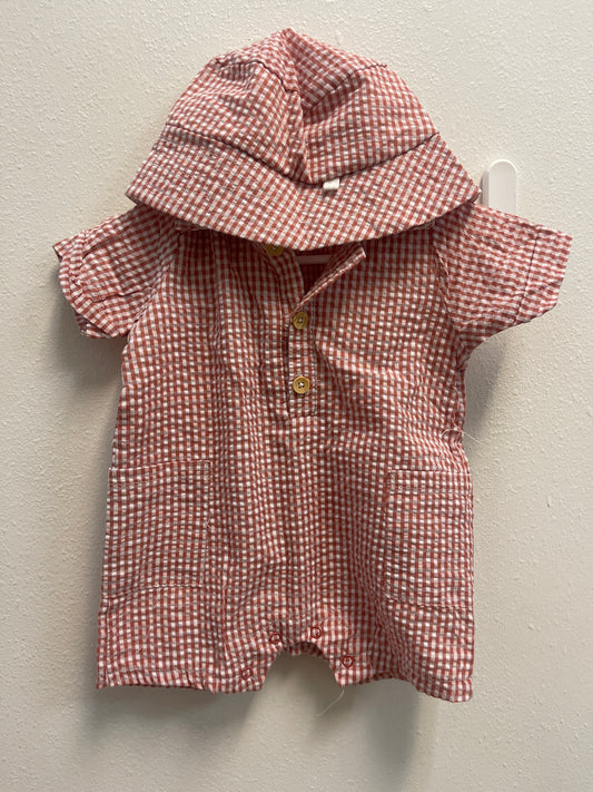 3/6m Liam & James Red Gingham Romper & Hat