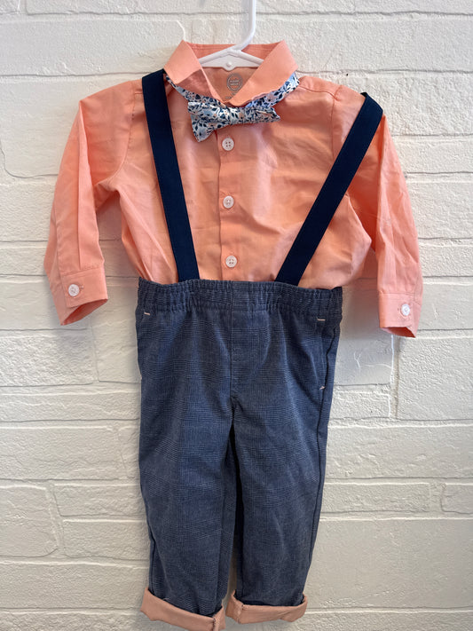 6-9m Peach Button Up + Suspenders Set