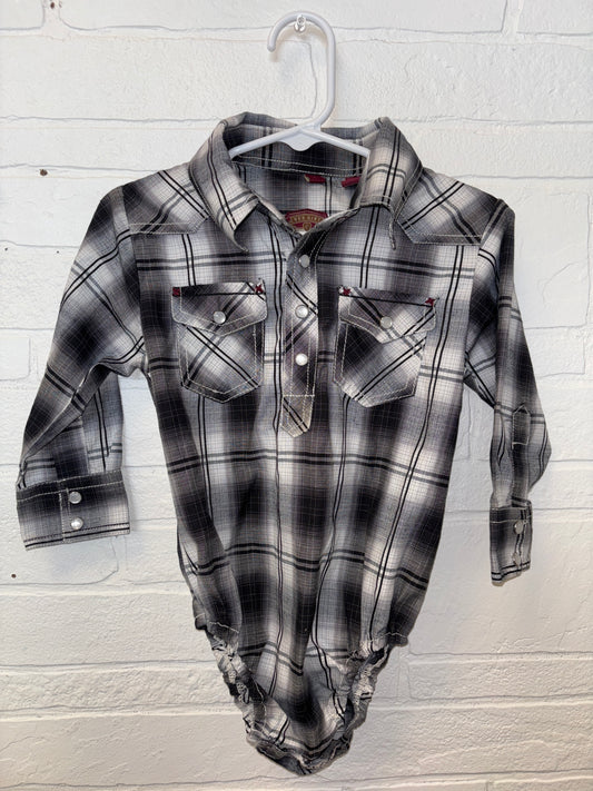 18m Red Dirt Black Plaid Pearl Snap Romper