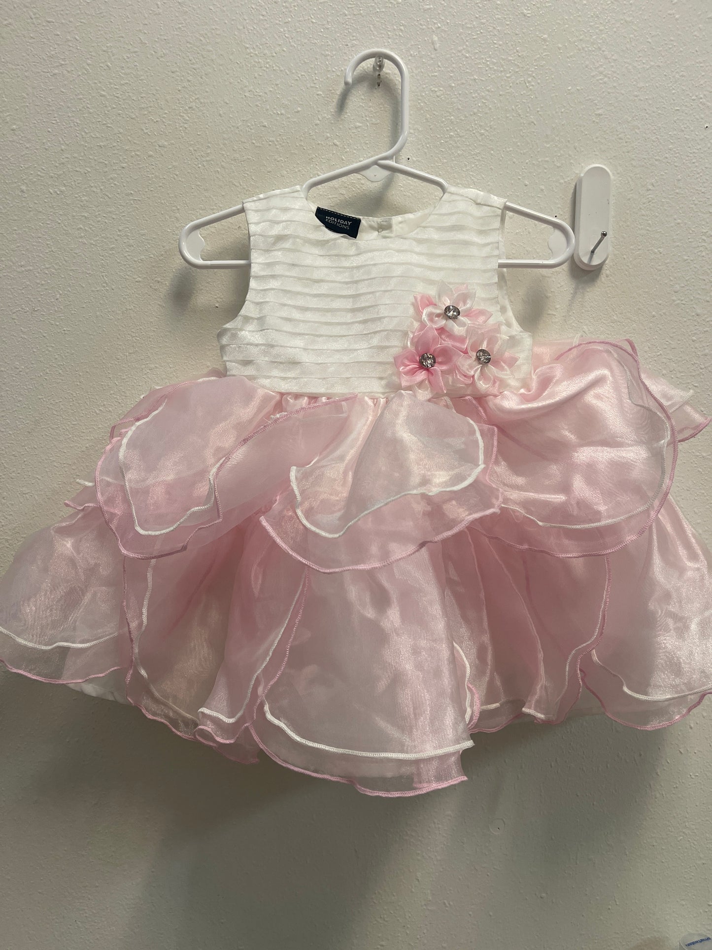 6/9m Holdiay Editions Pink + White Flower Tulle Dress