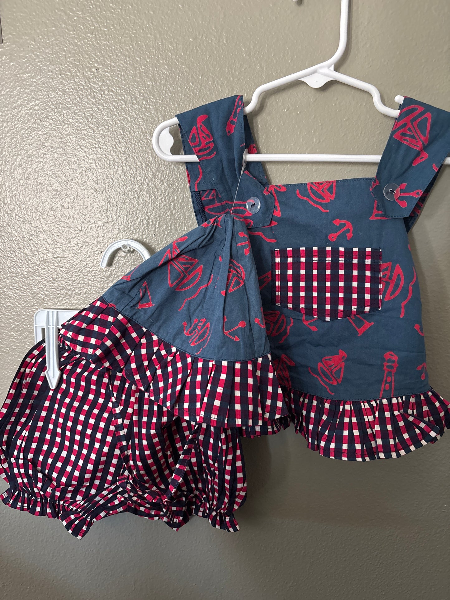 6-9m Nautical Red Blue Summer Set W Hat