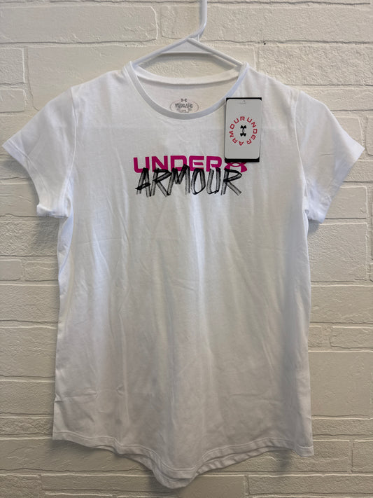 YLG(14-16) NEW Under Armour White/Pink Tee