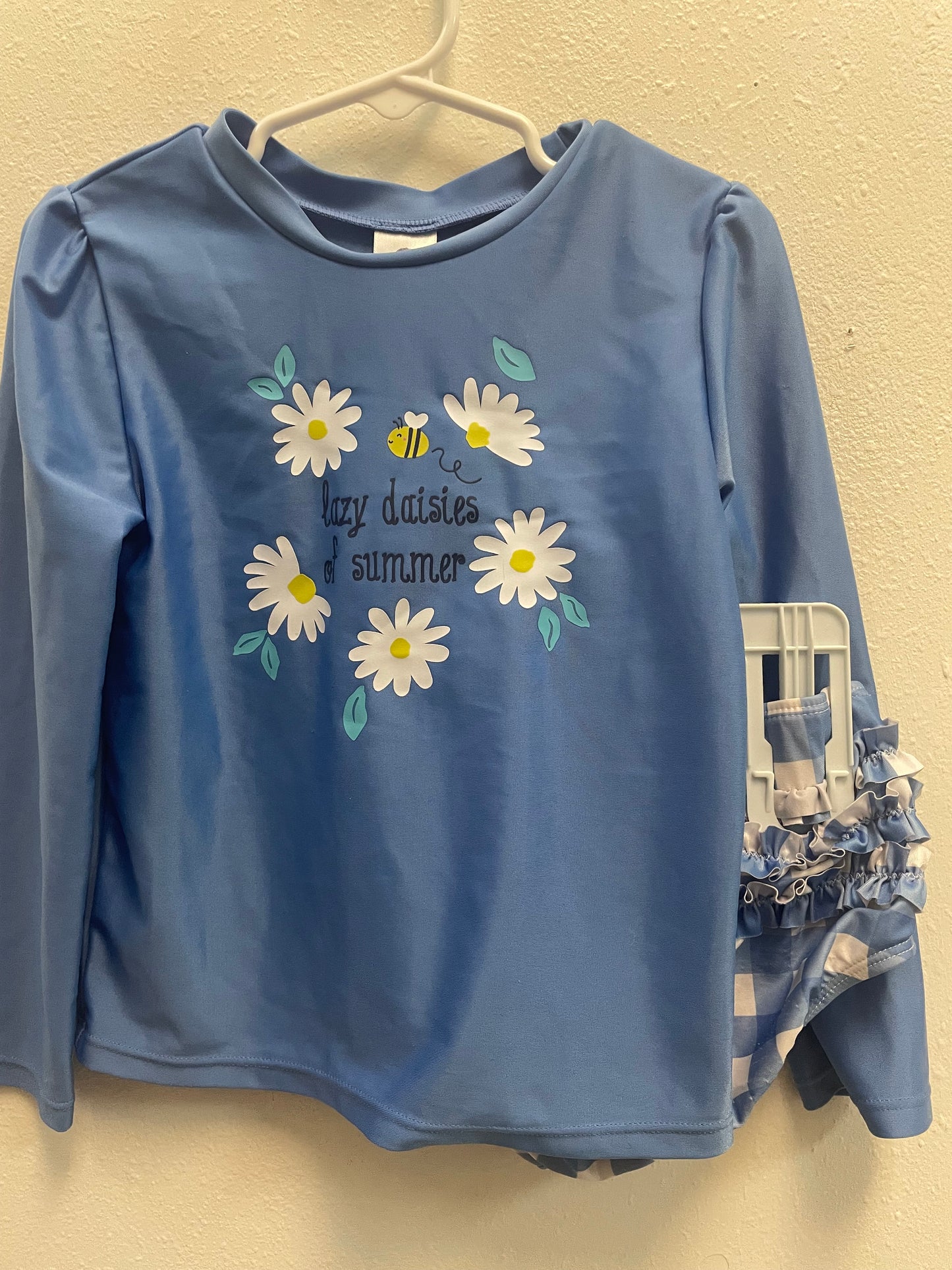 4t Girls Blue Daisy Rash Guard Swim Set
