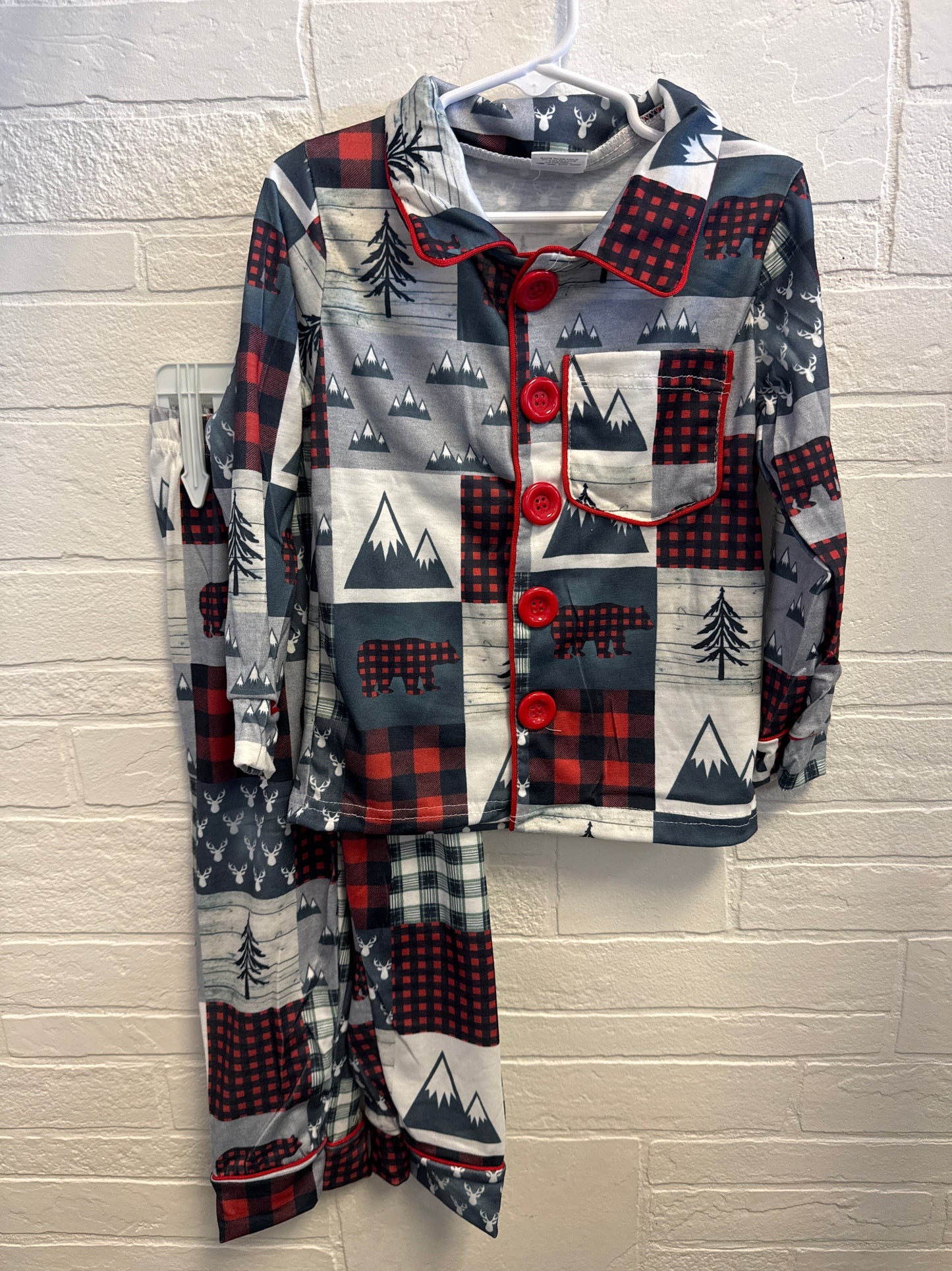 M(4t) NEW Red Button + Plaid Bear Pajamas