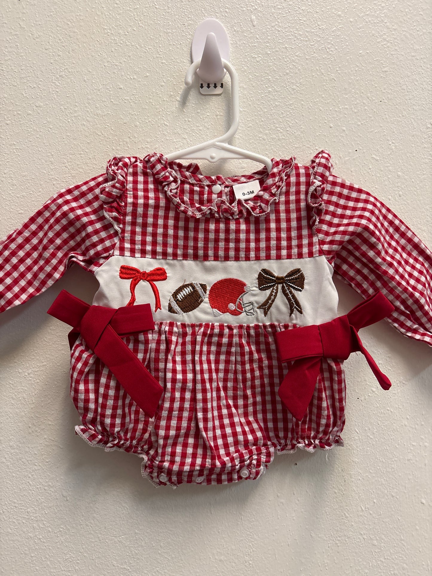 0-3m Red Football Romper