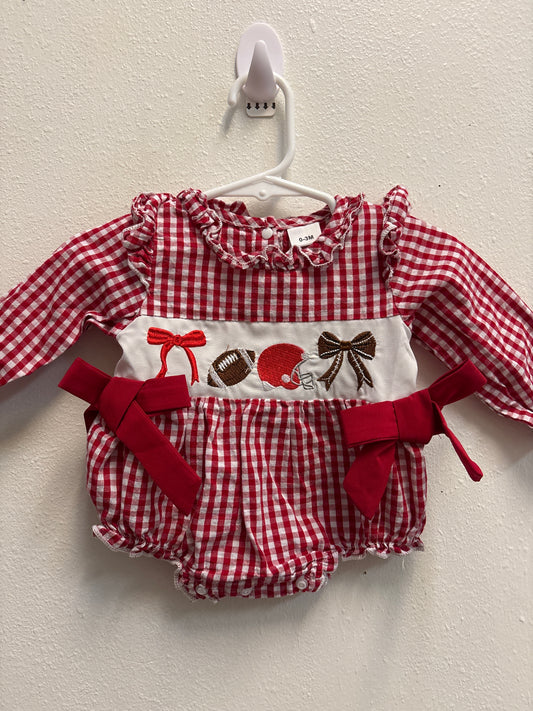 0-3m Red Football Romper