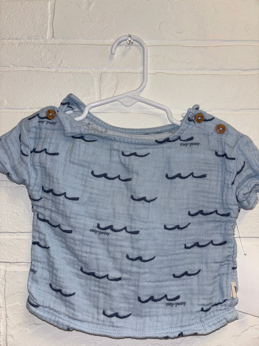 3-6m Easy Peasy Blue Muslin Wave Short Sleeve
