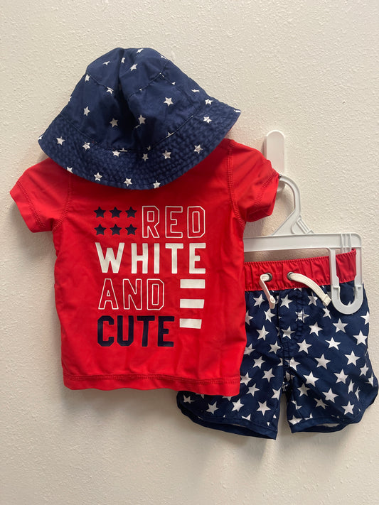 9m Carters Red White & Cute 3 pc Swim Set