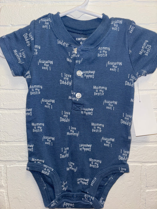 6m Blue Mom&Dad Short Sleeve Onesie