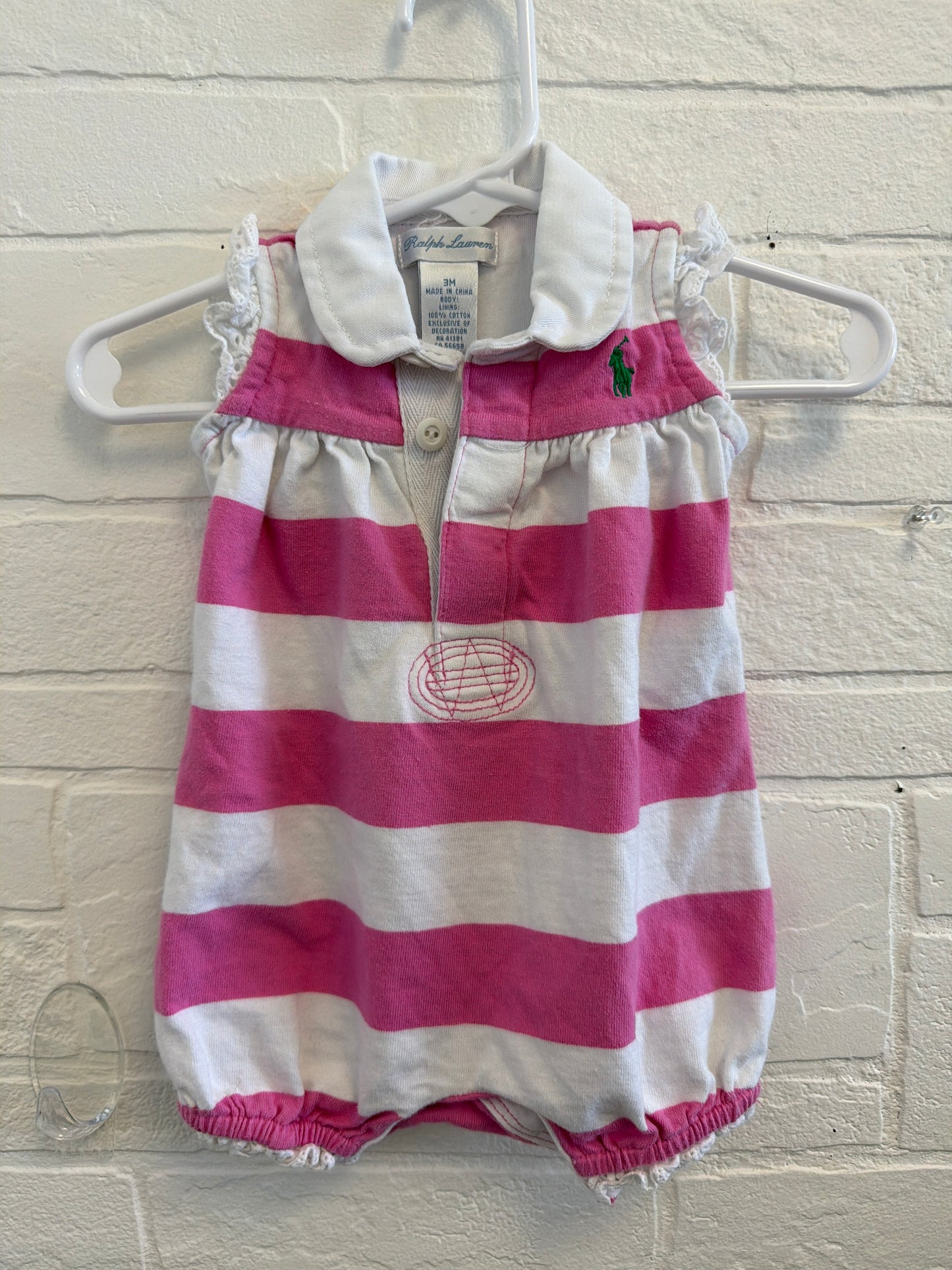 3m Ralph Lauren Pink Stripe Bubble Romper