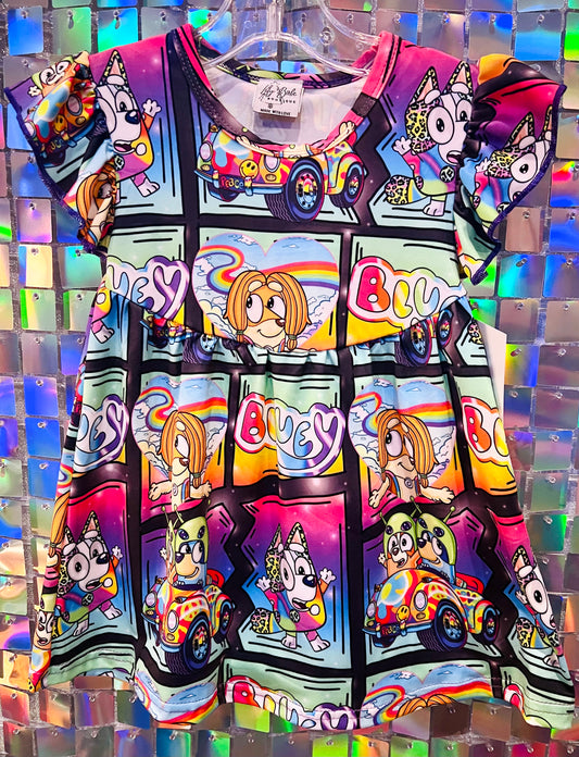 4T Bluey Lisa Frank Dress & Clip Bow