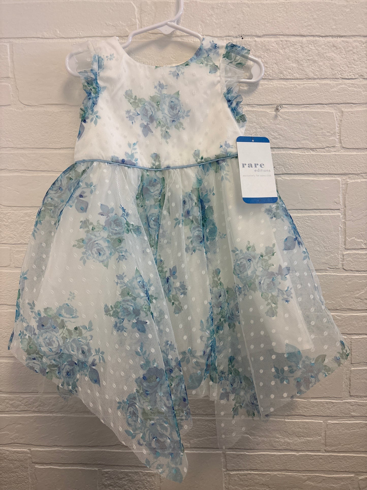 2T New Tulle Blue Roses Dress