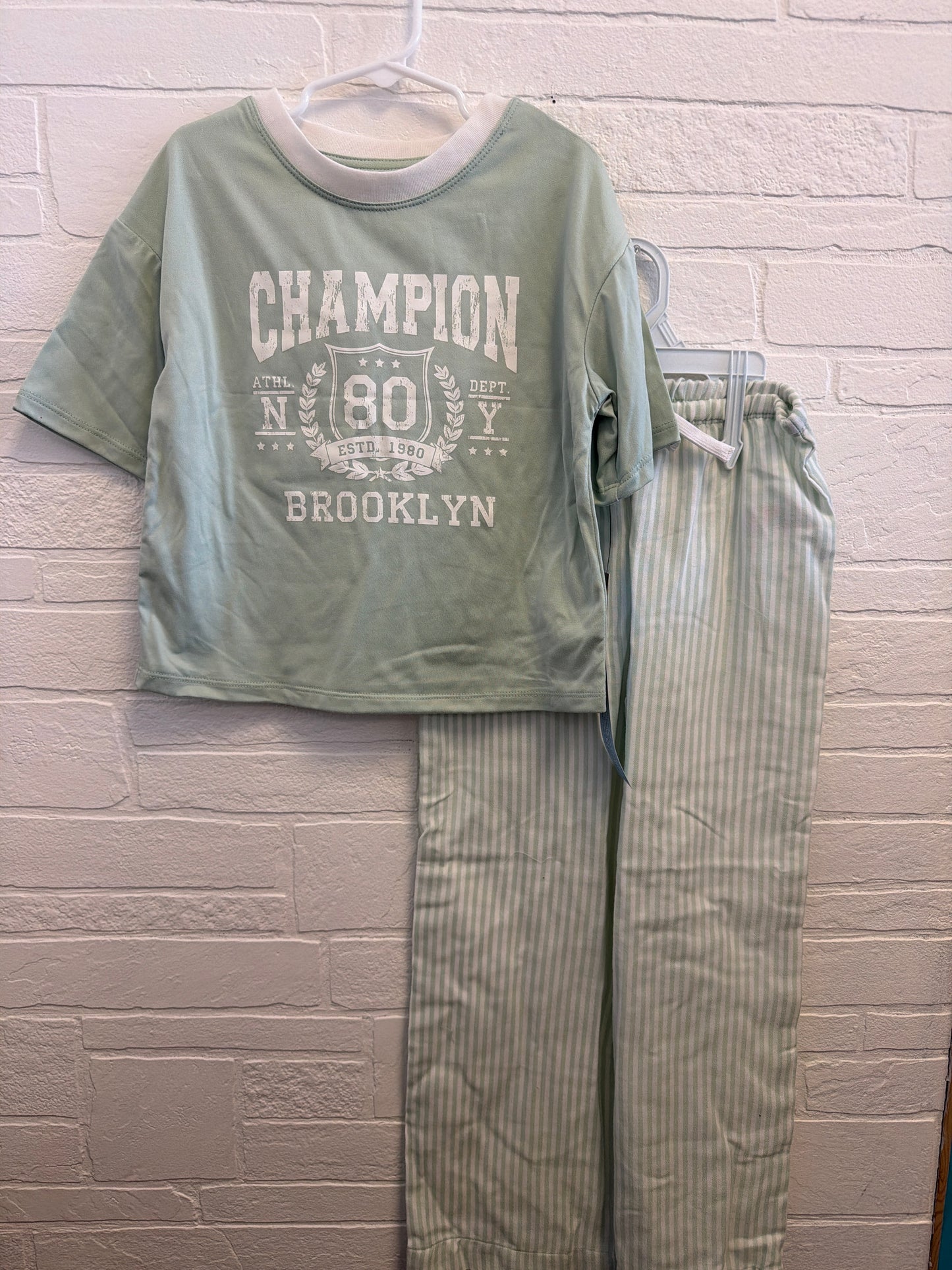 8 NEW Green Striped Pajama Set
