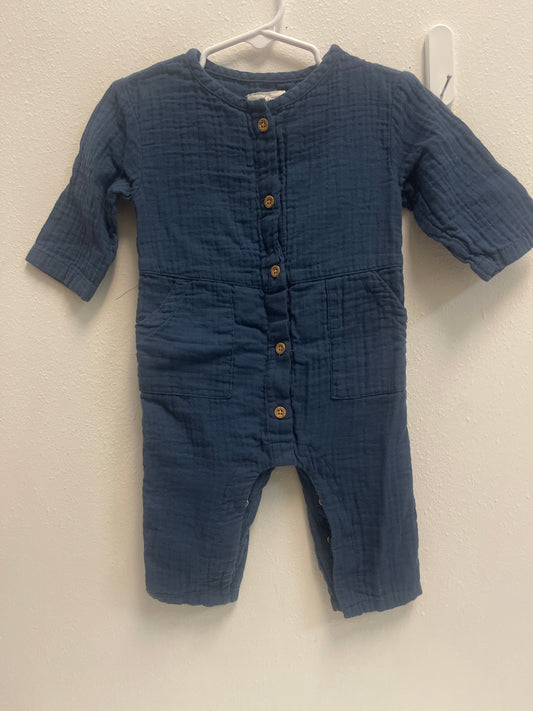 6m Little Planet Navy Linen Romper
