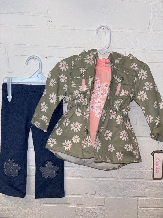 12m NEW Little Lass 3piece Pink/Green Daisy Outfit
