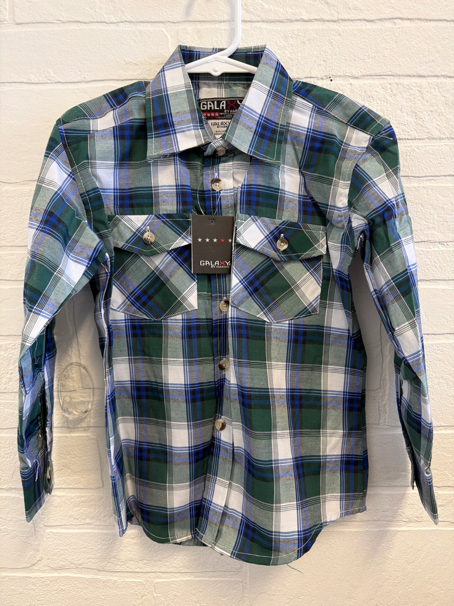 4 NEW Galaxy By Harvic Green Plaid Button Up