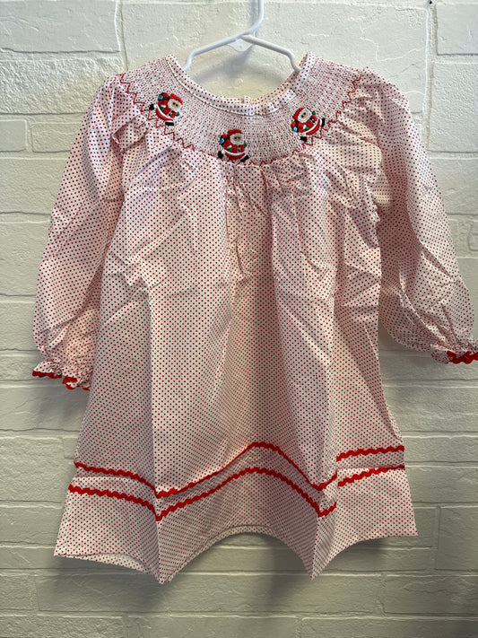 3XL(8-9) NEW Smocked Santa+Dots Dress