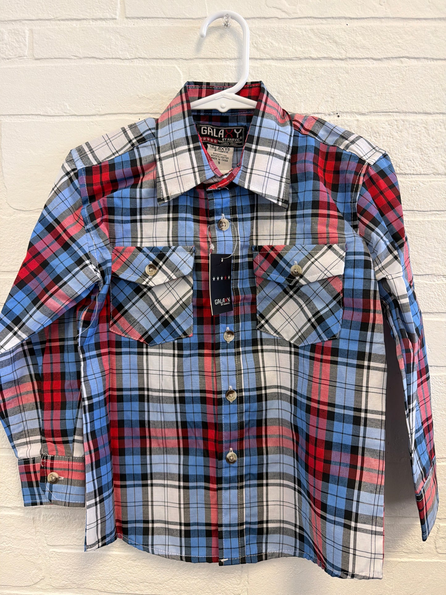 5 NEW Galaxy By Harvic Blue/Red Plaid Button Up
