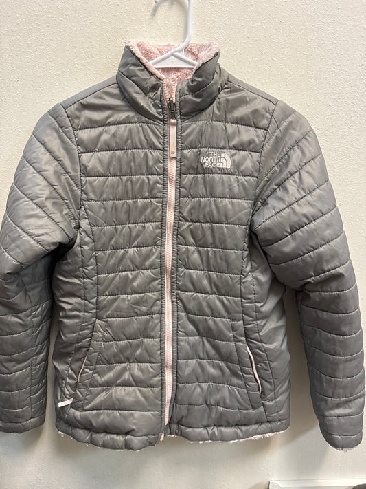 14-16 The North Face Gray/Pink Sherpa Lined Jacket