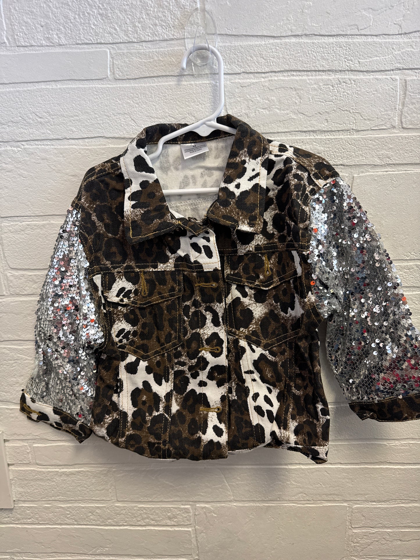 M(4t) NEW Leopard Sequin Sleeve Jean Jacket