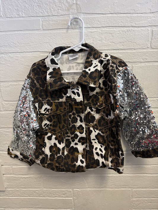 M(4t) NEW Leopard Sequin Sleeve Jean Jacket