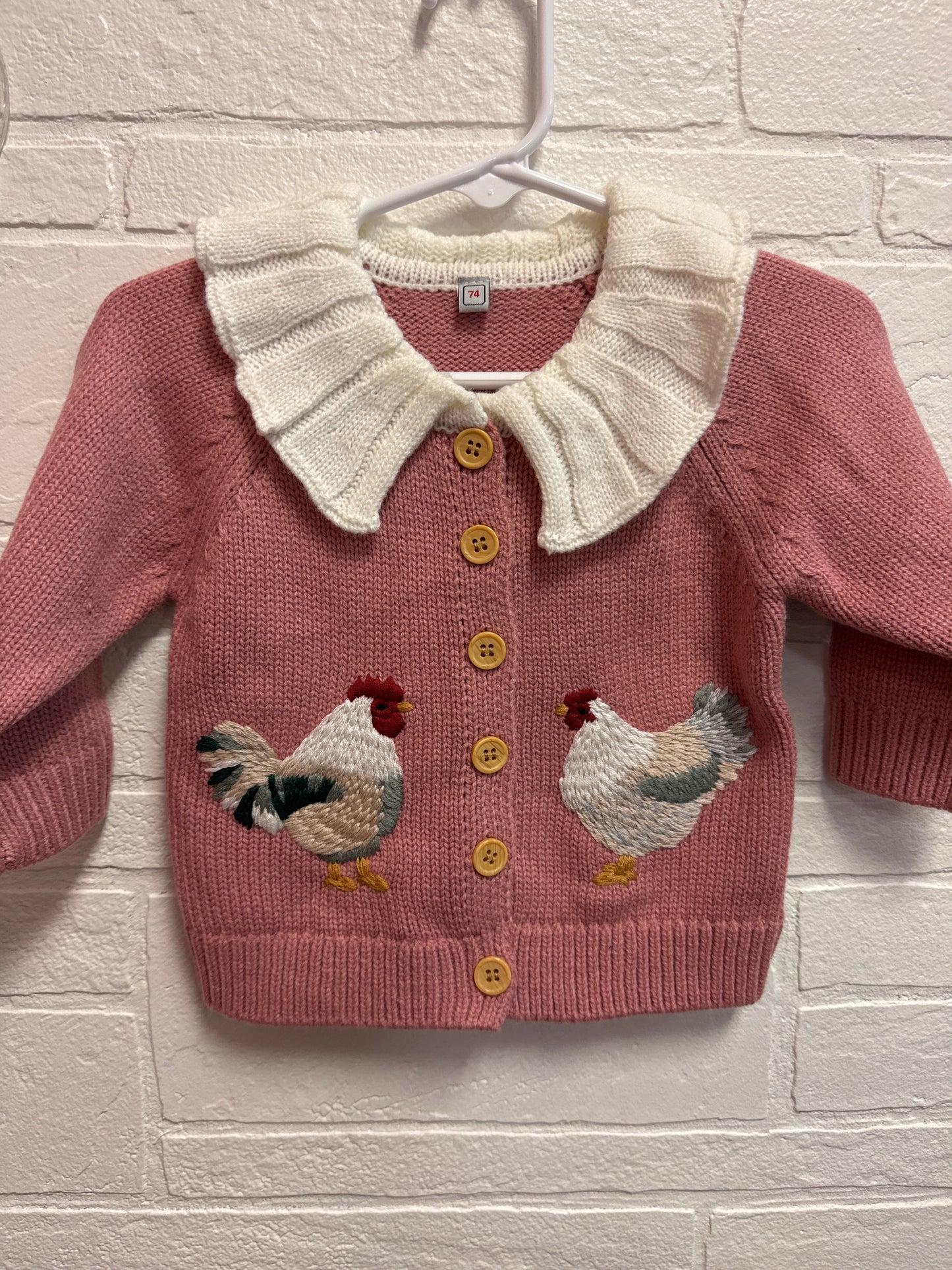 74(9-12m) Mauve Collared Chicken Sweater