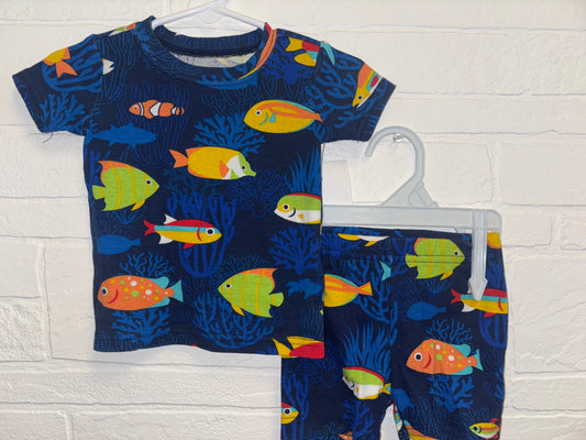 3-6m Blue/Fish Pajama Set