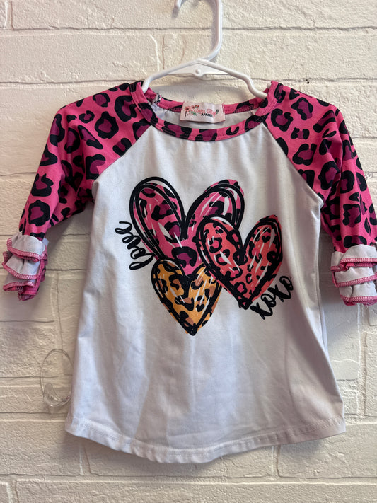 2t Clover Cottage Leopard Hearts Ruffle Shirt