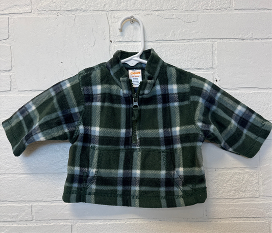 3-6m Green Plaid 3/4 Zip Pullover