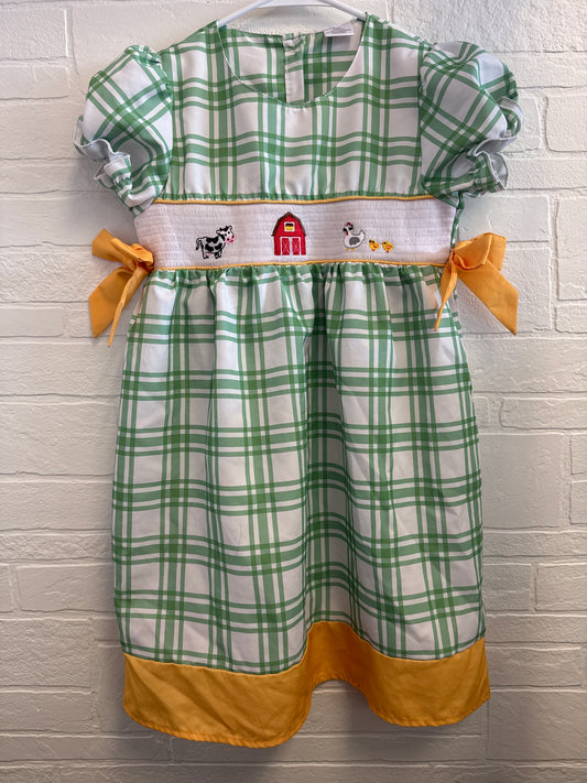 4XL Cow + Chicken Green Plaid Dress