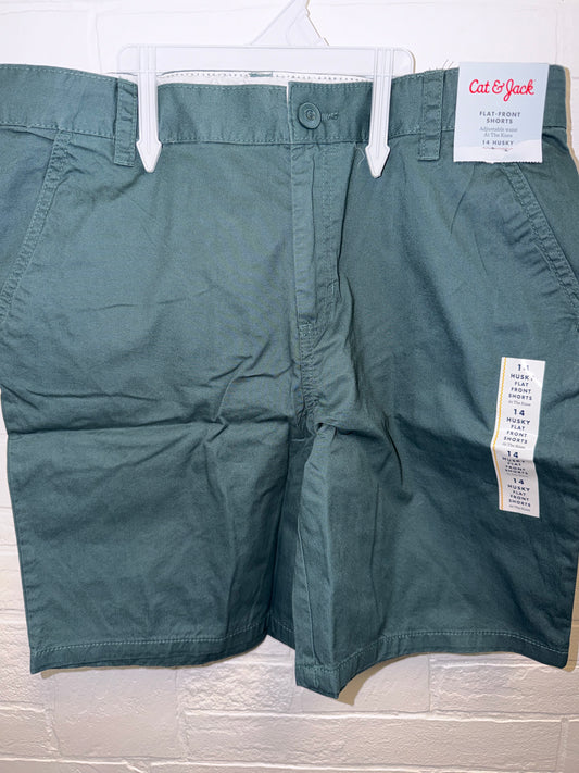 14 Husky NEW Flat Front Shorts Olive Green