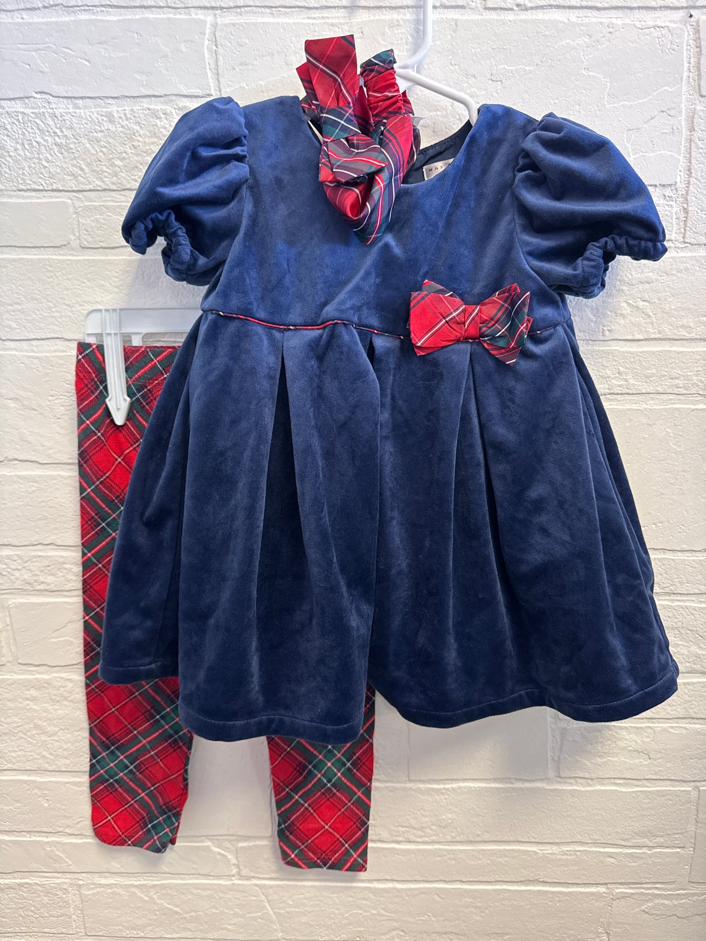 24m Max Studio Navy Velvet Dress + Bow & Leggings
