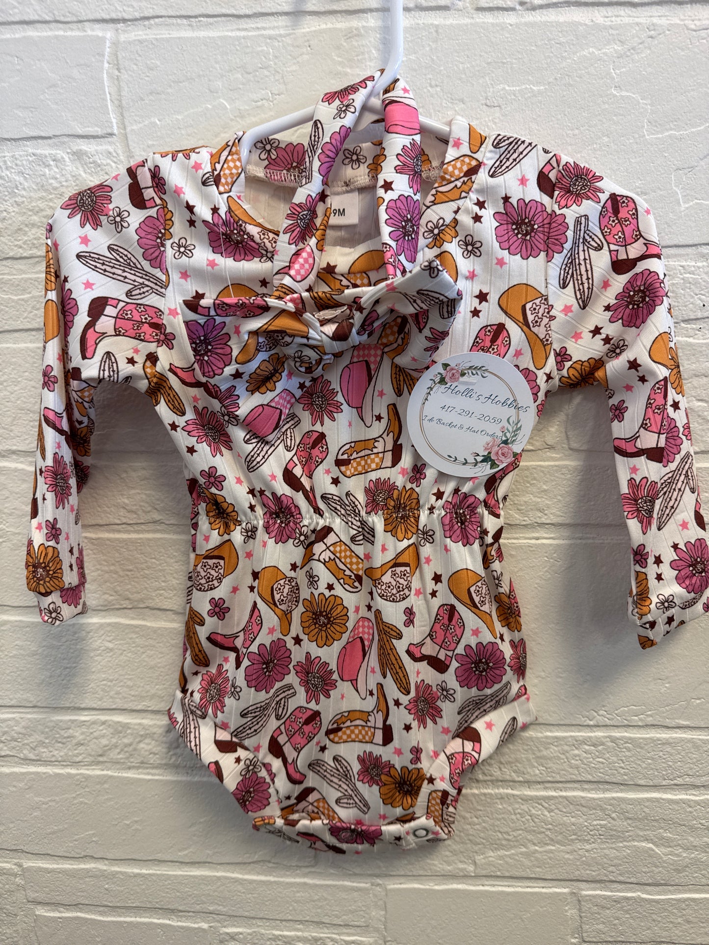 6/9m NEW Western Romper+Bow