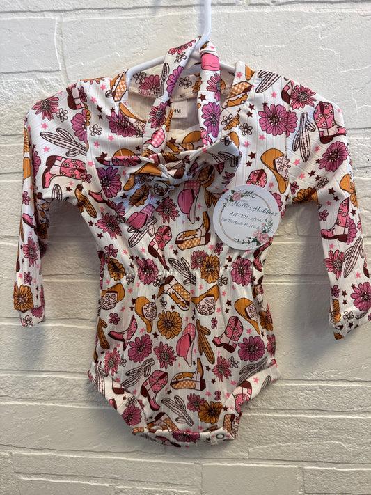 6/9m NEW Western Romper+Bow
