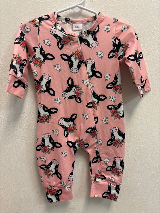 0-3m Pink Cow Romper