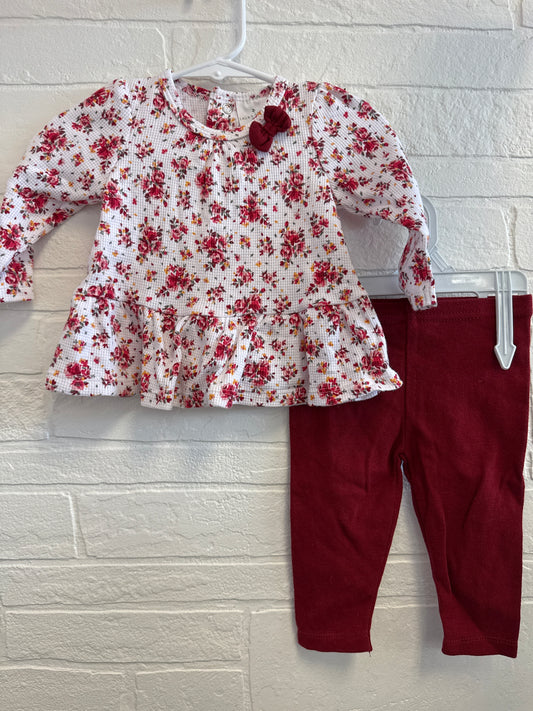 3-6m Red Floral + Leggings Set