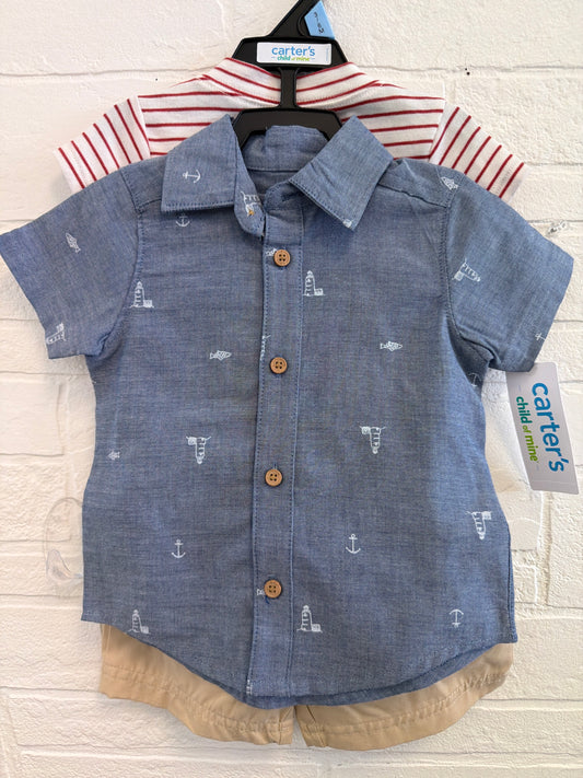 3-6m NEW Blue Anchor+Khaki 3 Piece Set