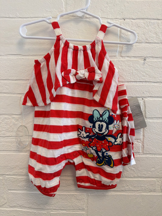 0-3m NEW Minnie Red Striped Romper+Headband