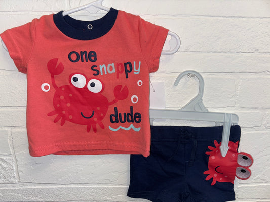 0-3m Red&Blue Crab Short Set