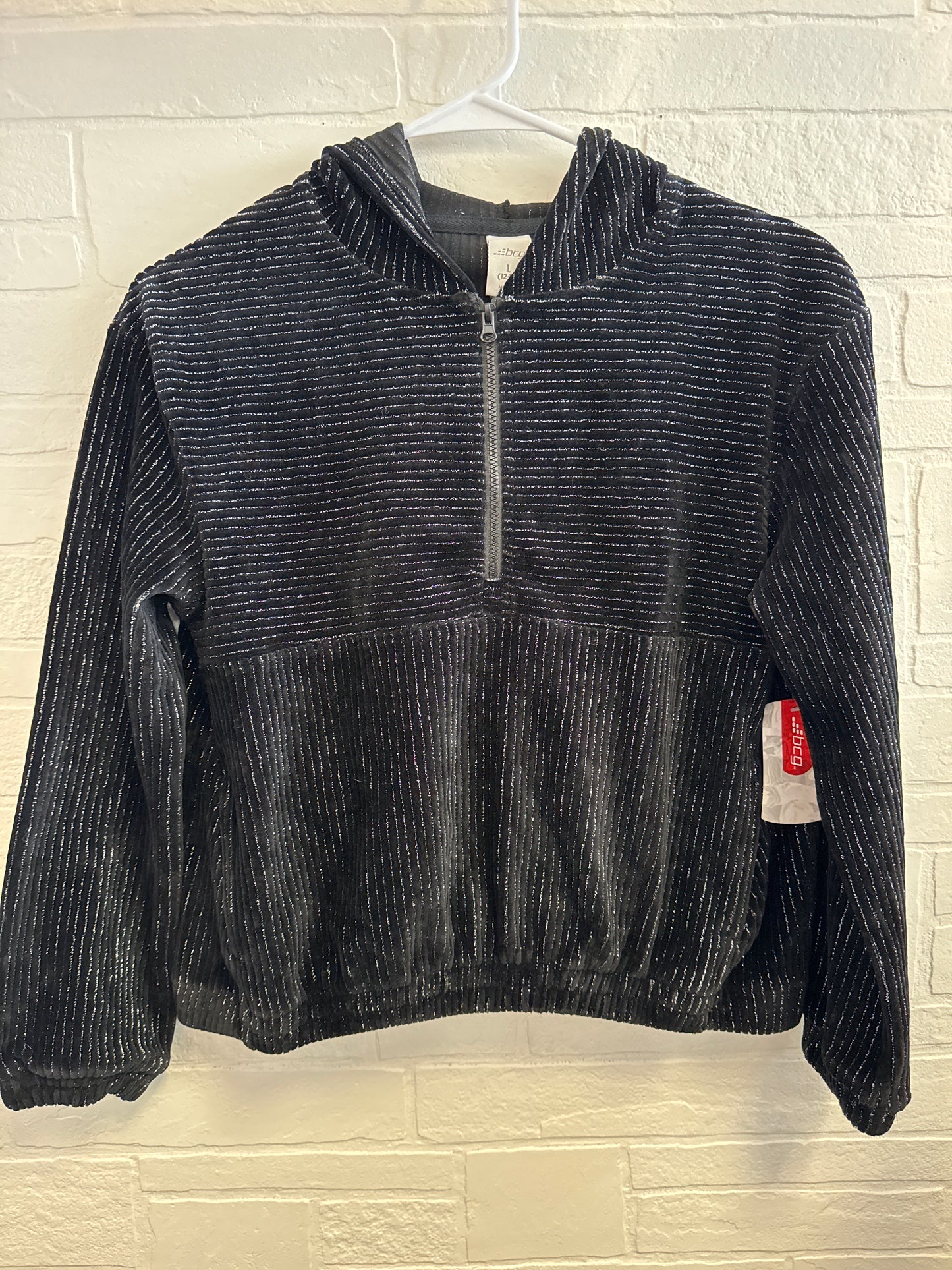 L(12-14) NWT BCG Black Sparkle Velour Quarter Zip