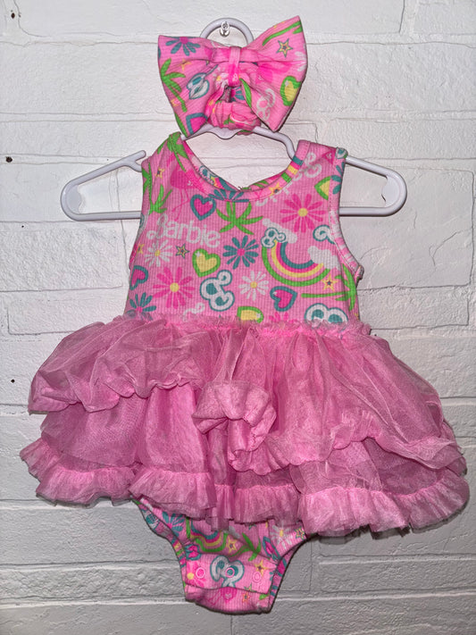 12m Barbie Pink Tutu Romper w/ Bow