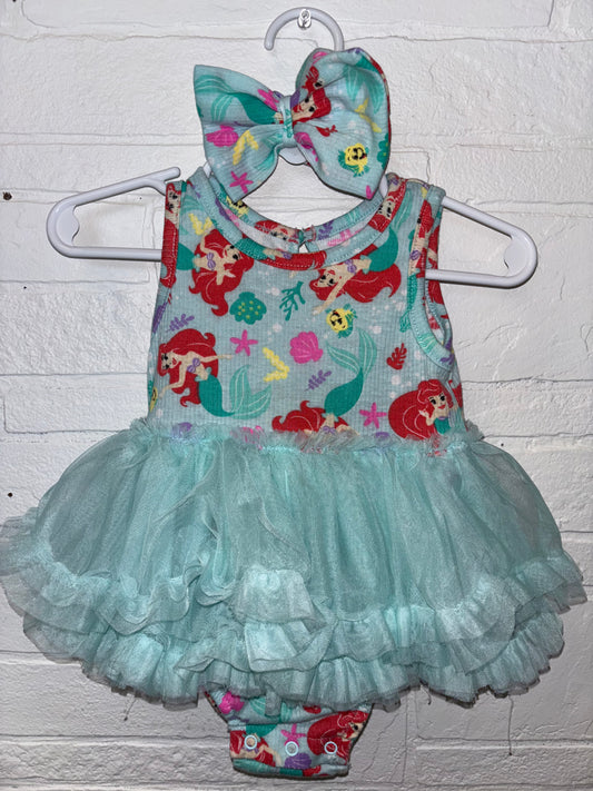 6/9m Blue Little Mermaid Tutu Romper w/ Bow