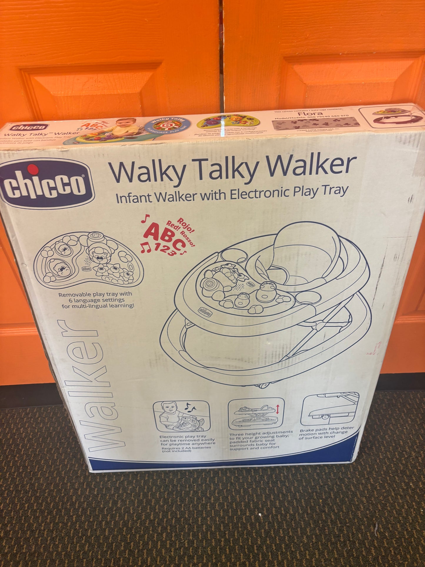 New Chicco Walky Talky Activity Baby Walker with Multi-Lingual Play Tray - Flora (Purple/Grey)