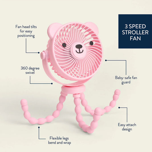 Itzy Ritzy Baby Stroller Fan - Rechargeable Fan Features 360 Degree Swivel, Flexible Wraparound Legs and 3 Speeds